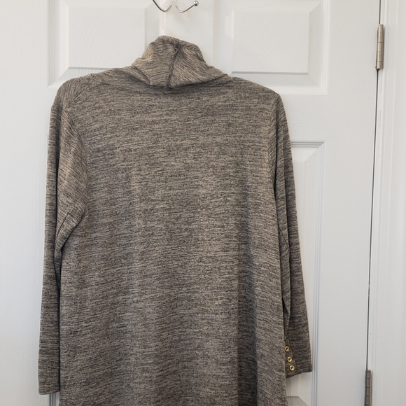 Rafaella weekend, Tan black, cowlneck drawstring, sharkbite hem knit tunic, SZXL - Picture 14 of 14